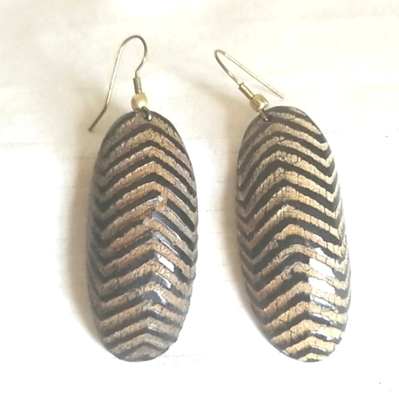 Vintage Wood Carved Earrings - Picture 1 of 4